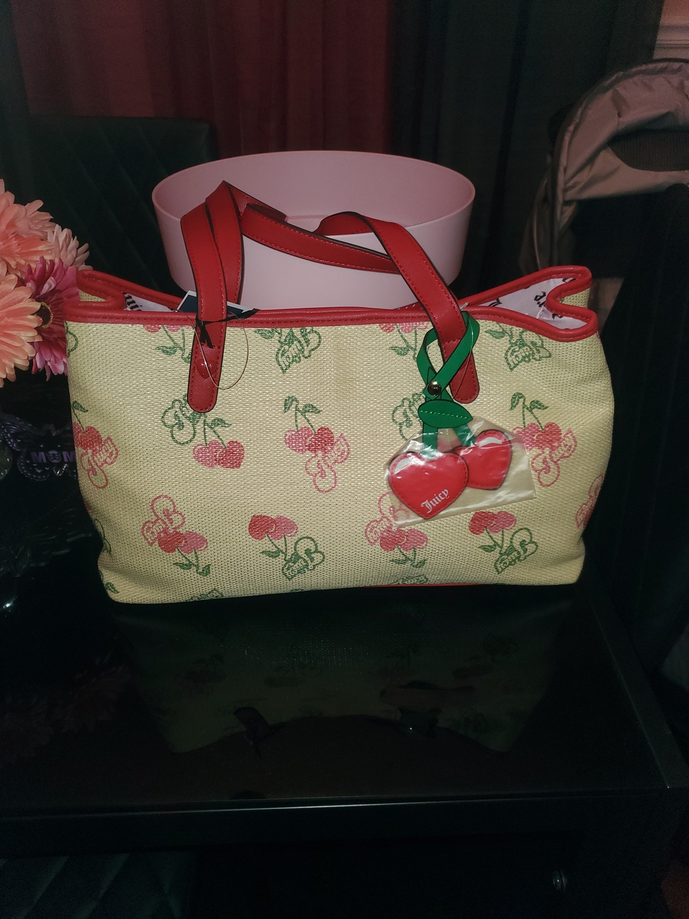 Juicy Couture Red Trim Cherry Print Tote